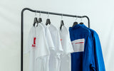 white and blue polo shirt