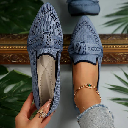 Mocasines sencillos y frescos de suela plana para mujer azul de tela estilo casual