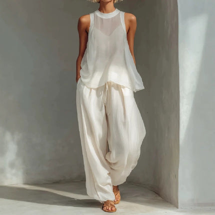 Conjunto de top y pantalones anchos blanco