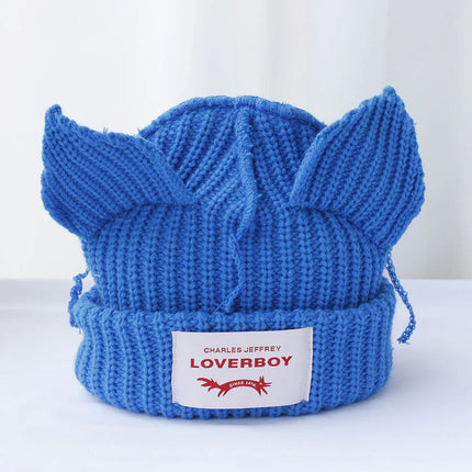 Gorro de lana con orejas engrosadas de doble capa, gorro de punto cálido de color sólido para otoño e invierno. - tugranalmacen.com