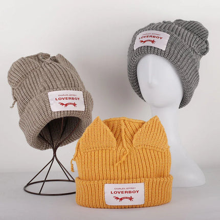 Gorro de lana doble capa cálido para mujer en color negro