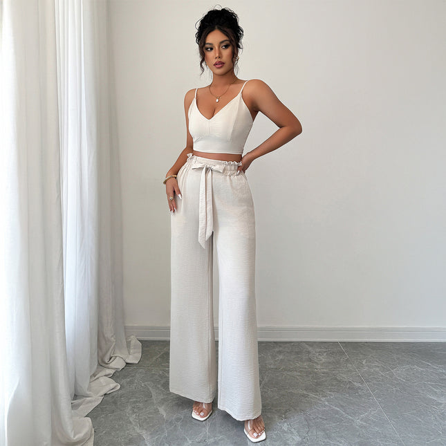 Conjunto camisole y pantalones palazzo para mujer en azul marino