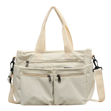Bolso de Mujer Casual de Pana de Estilo Vintage y Gran Capacidad en color blanco hueso