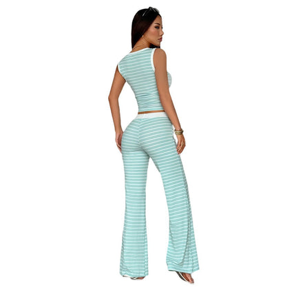 Conjunto veraniego para mujer: chaleco y pantalones largos con tirantes