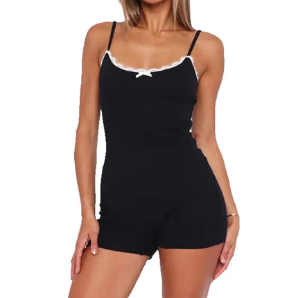 Simple Casual Versatile Fitted Women's Style Color Block Lace Jumpsuit - tugranalmacen.com