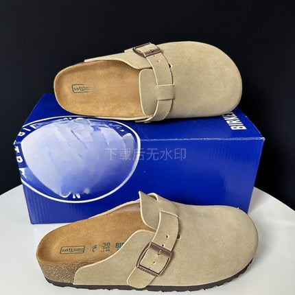 Sandalias de cuero genuino con punta redonda para mujer