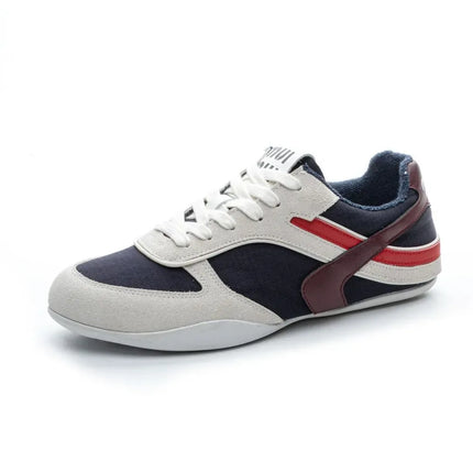 Zapatillas planas con cordones y punta redonda en contraste, color azul y blanco, material textil y sintético