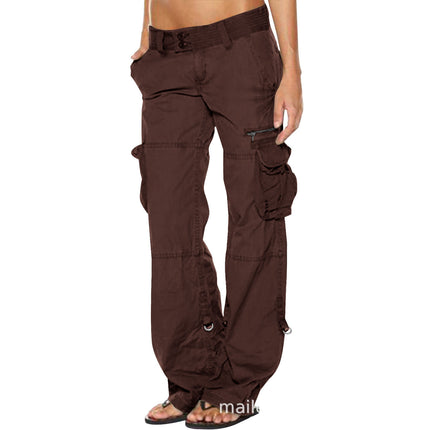 Pantalones de algodón para mujer con bolsillos múltiples