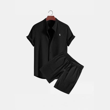 Conjunto casual de verano para hombre con camisa de manga corta y shorts de seda helada