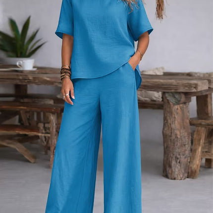 Conjunto de dos piezas con pantalones anchos de lino y algodón