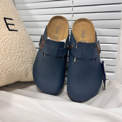 Sandalias de cuero genuino con punta redonda para mujer
