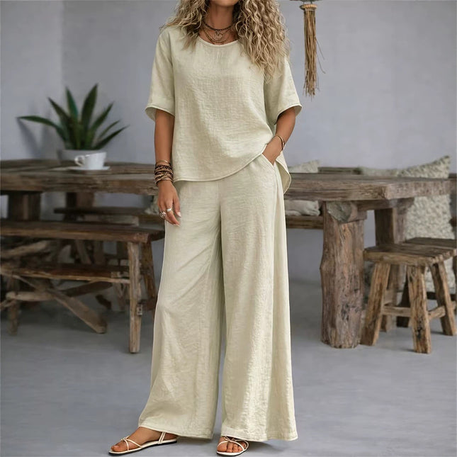 Conjunto de dos piezas con pantalones anchos blanco leche