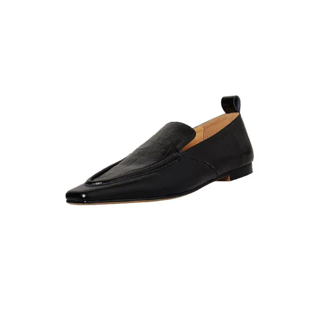 Zapatos mocasines sencillos con suela plana retro británica, negros, cuero, estilo clásico