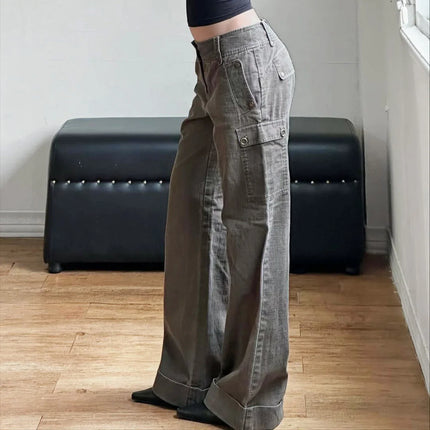 Vaqueros estilo ropa de trabajo de cintura baja y pierna recta, estilo retro - tugranalmacen.com