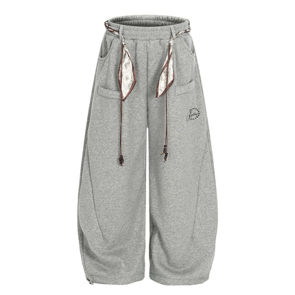 Pantalones anchos de mujer con cinturón decorativo Run-Teng