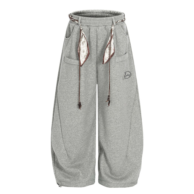 Pantalones anchos de mujer con cinturón decorativo Run-Teng