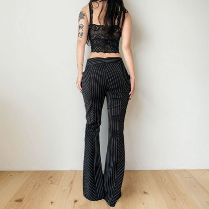 Pantalones Acampanados a Rayas Blancas y Negras - Tiro Bajo Mujer