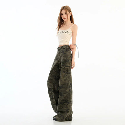 Women's High-Waisted Cargo Casual Pants for Spring and Summer Trendy Wide-Leg Floor-Length Trousers - tugranalmacen.com
