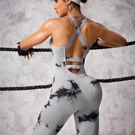 Mono deportivo con escote redondo tie-dye cruzado en la espalda