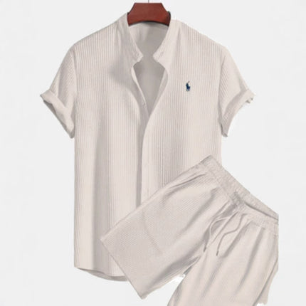 Conjunto casual de verano para hombre con camisa de manga corta y shorts de seda helada