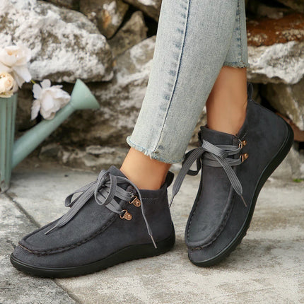 Botas casual de mujer de ante vegano gris oscuro estilo moderno con cordones