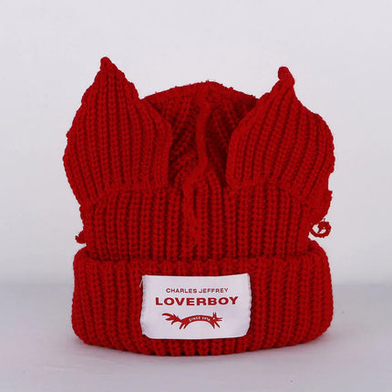 Gorro de lana con orejas engrosadas de doble capa, gorro de punto cálido de color sólido para otoño e invierno. - tugranalmacen.com