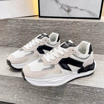 Zapatillas casuales de mujer con suela Flex, blancas y negras, tela y piel sintética, estilo moderno