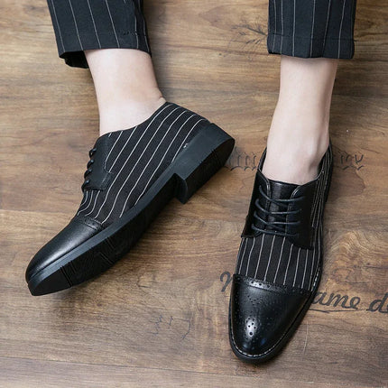 British style men's casual striped breathable business leather shoes - tugranalmacen.com
