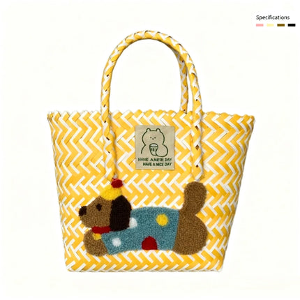 Large capacity sausage dog hand woven cabbage basket rattan woven handbag office miscellaneous carry bag picnic women's bag - tugranalmacen.com