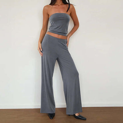 Conjunto de pantalón recto y top, gris