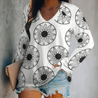 Camiseta de Mujer Manga Larga y Flores Geométricas Blanca