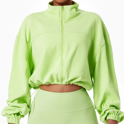 Conjunto deportivo de mujer de 2 piezas - Chaqueta cropped y leggings color lima