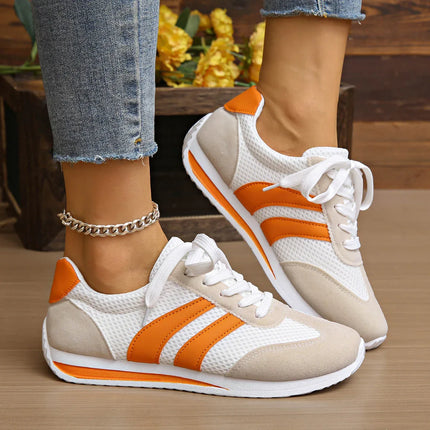 Zapatillas deportivas informales blancas y naranjas de malla y gamuza, cómodas, Tugranalmacen.com