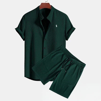 Conjunto casual de verano para hombre con camisa de manga corta y shorts de seda helada