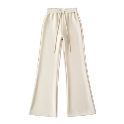 Pantalones anchos de felpa con cintura elástica y cordón ajustable, ligeramente acampanados. - tugranalmacen.com