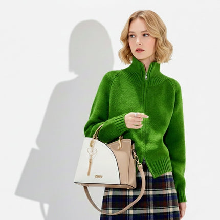 Cárdigan de punto verde trébol para mujer