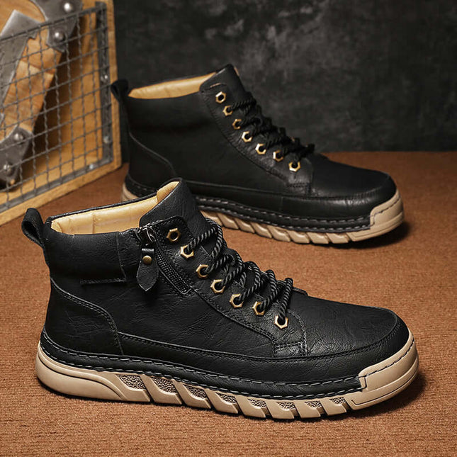 Botas negras estilo Martin antideslizantes para hombre, ideales para otoño e invierno, moda y comodidad.