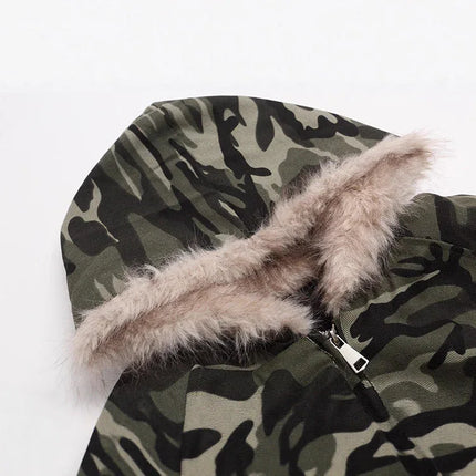 Chaqueta Bomber de Camuflaje con Capucha y Forro de Pelo