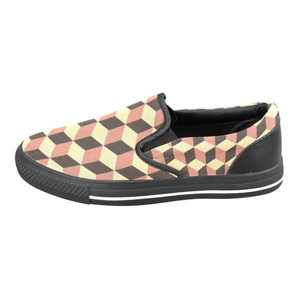 Zapatillas Slip-On Deco cubos pastel mujer, diseño geométrico, tonos pastel, tela estampada, estilo casual