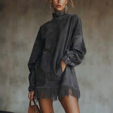 Vestido de terciopelo estilo Boho con flecos para mujer