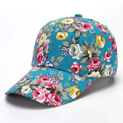 Gorra de béisbol floral roja con visera curva ajustable