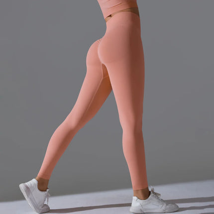 Seamless Solid Peach Sports Trousers for Women - Tight Running Fitness Yoga Pants with High Waist and Butt-Lifting Design - tugranalmacen.com