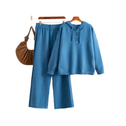Conjunto de suéter holgado con capucha y pantalón ancho de mujer