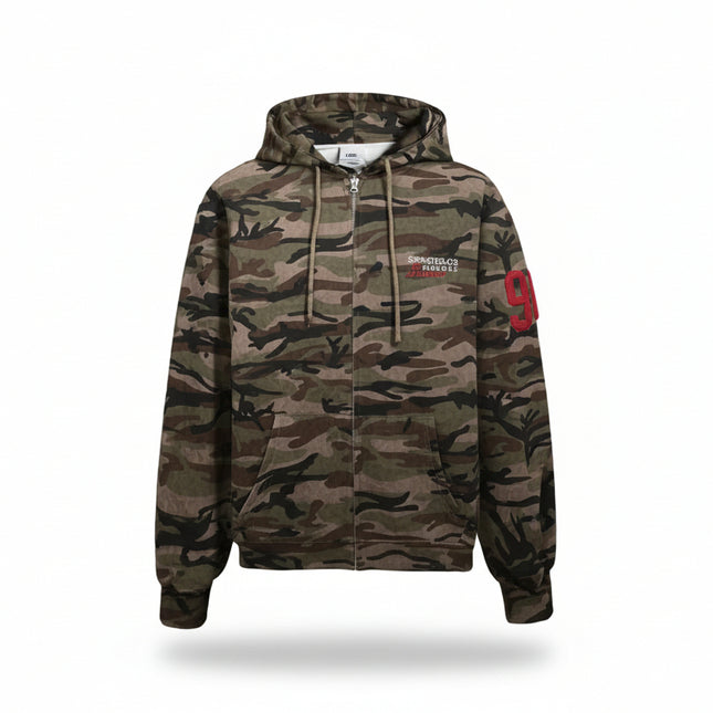 Sudadera con cremallera y capucha en camuflaje de mujer