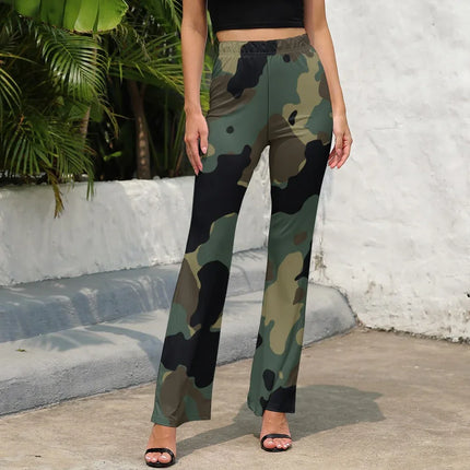 Pantalones de Mujer Acampanados Camuflaje Verde Militar