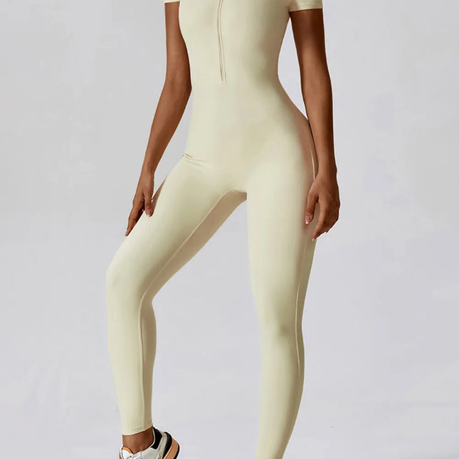 Mono elástico deportivo amarillo con cremallera para mujer