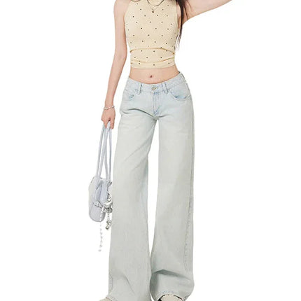 Women's Low Waist Light Color Straight Leg Jeans Slimming Floor-Length Pants - tugranalmacen.com