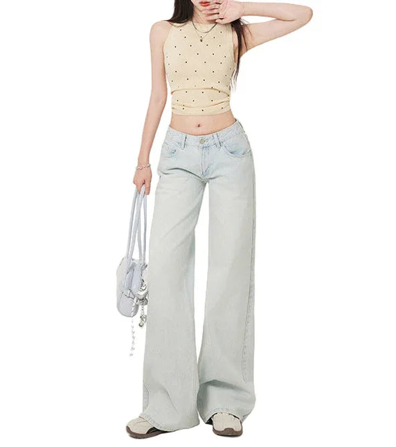 Women's Low Waist Light Color Straight Leg Jeans Slimming Floor-Length Pants - tugranalmacen.com