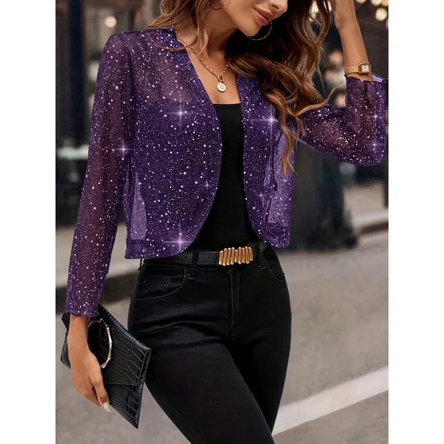 Chaqueta Negra con Lentejuelas Brillantes para Mujer - Elegante y Glamurosa