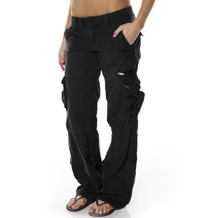 Pantalones de algodón para mujer con bolsillos múltiples